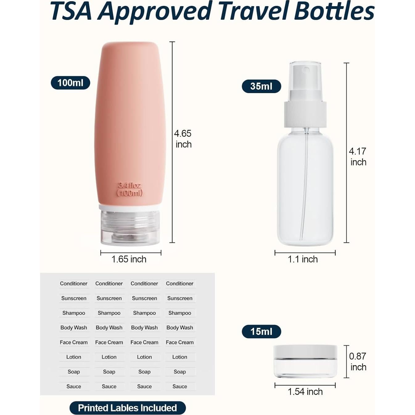 Packism Botellas de Aseo 100ml Aprobadas por TSA - 6 Pack