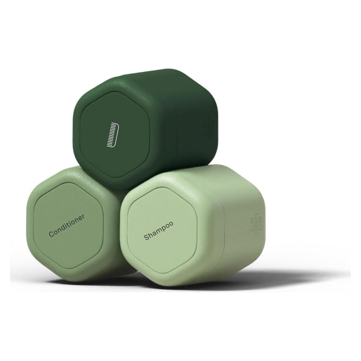 Conjunto de Cápsulas de Cuidado del Cabello Cadence - 3 Contenedores Magnéticos Verde Pino