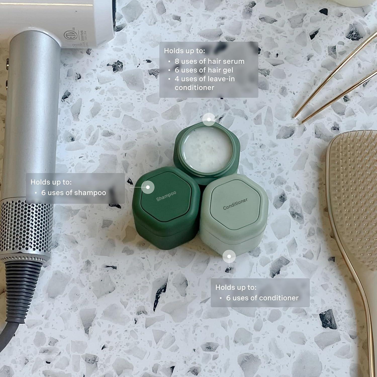 Conjunto de Cápsulas de Cuidado del Cabello Cadence - 3 Contenedores Magnéticos Verde Pino