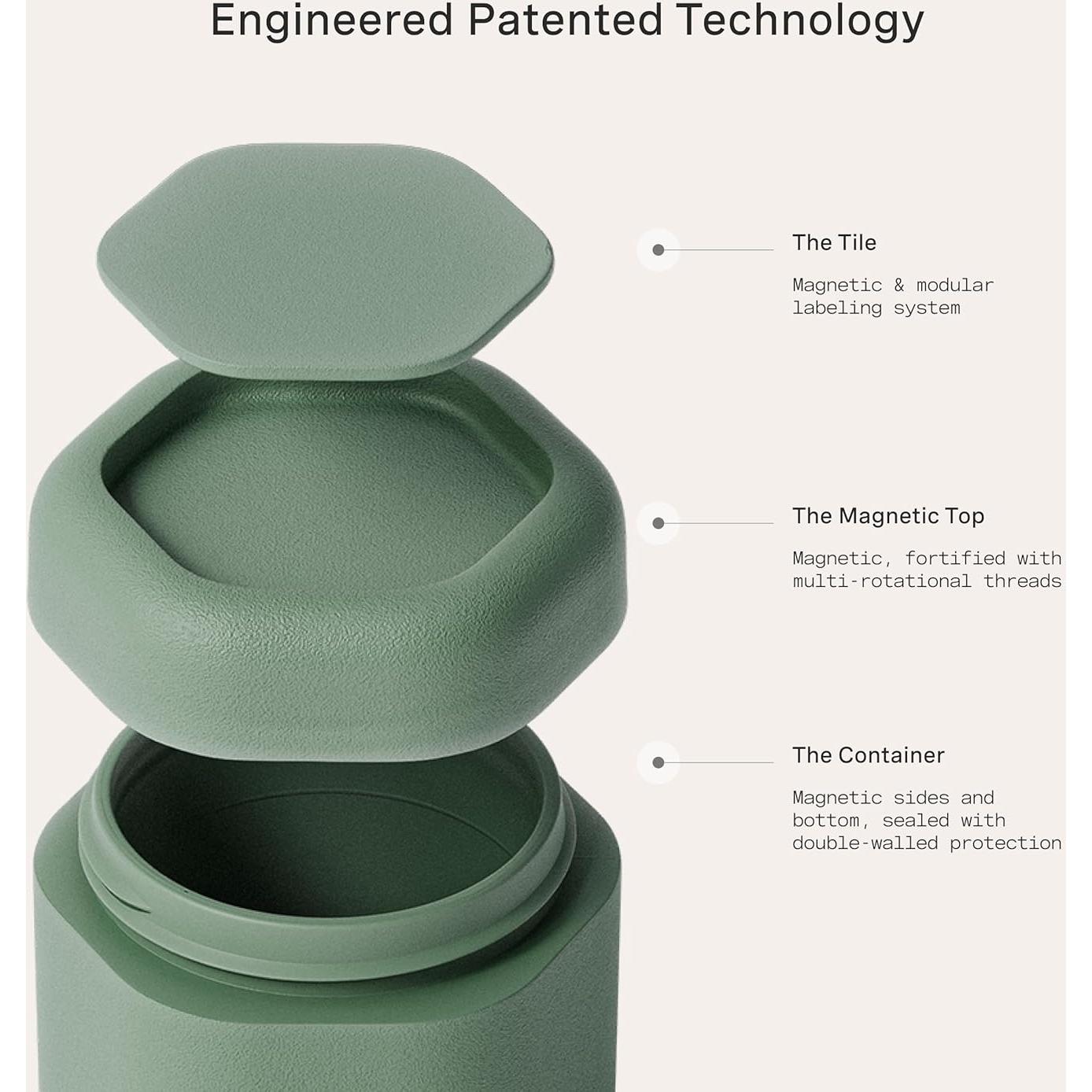 Conjunto de Cápsulas de Cuidado del Cabello Cadence - 3 Contenedores Magnéticos Verde Pino