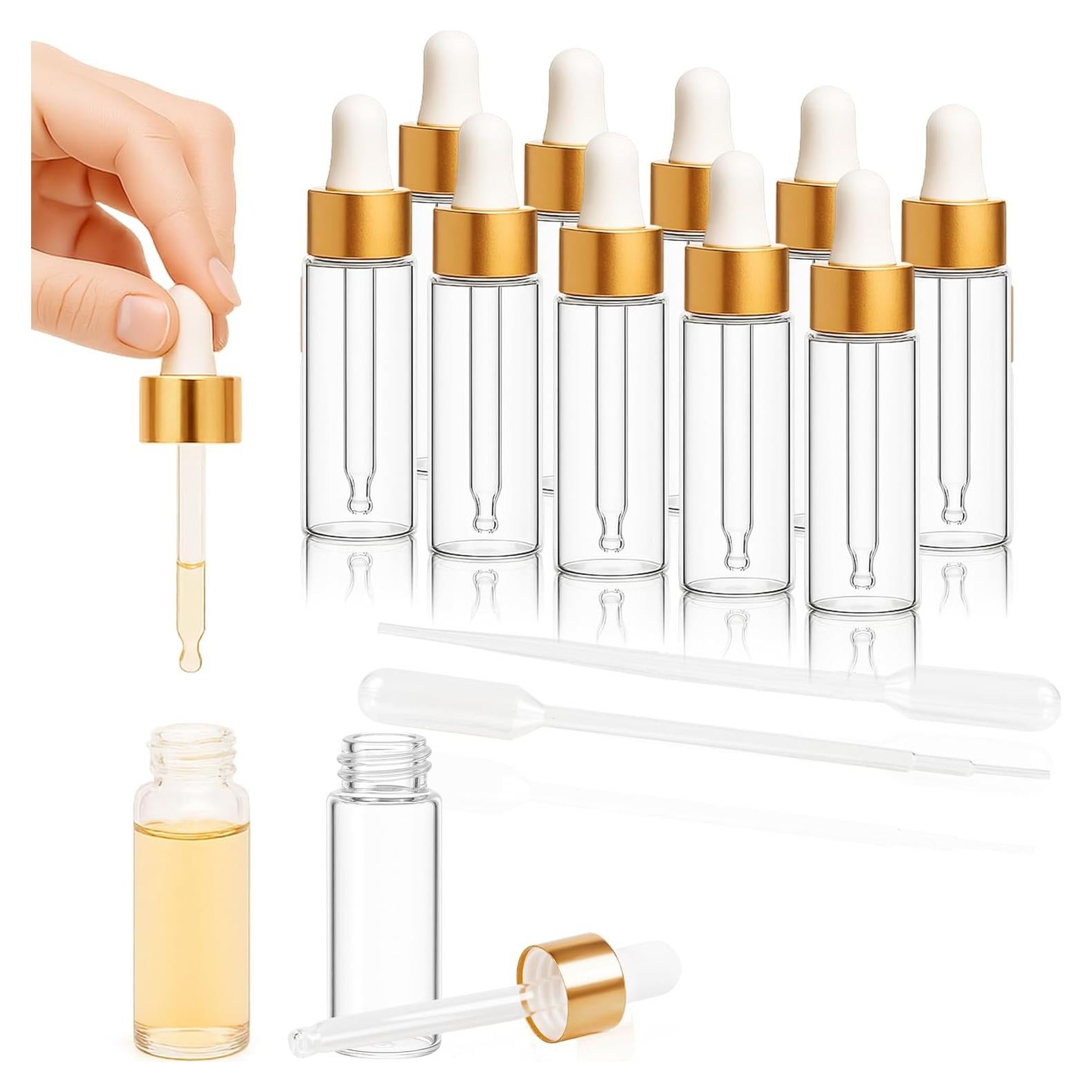 10 Botellas Cuentagotas de Vidrio ETTSNU 1ml A Prueba de Fugas