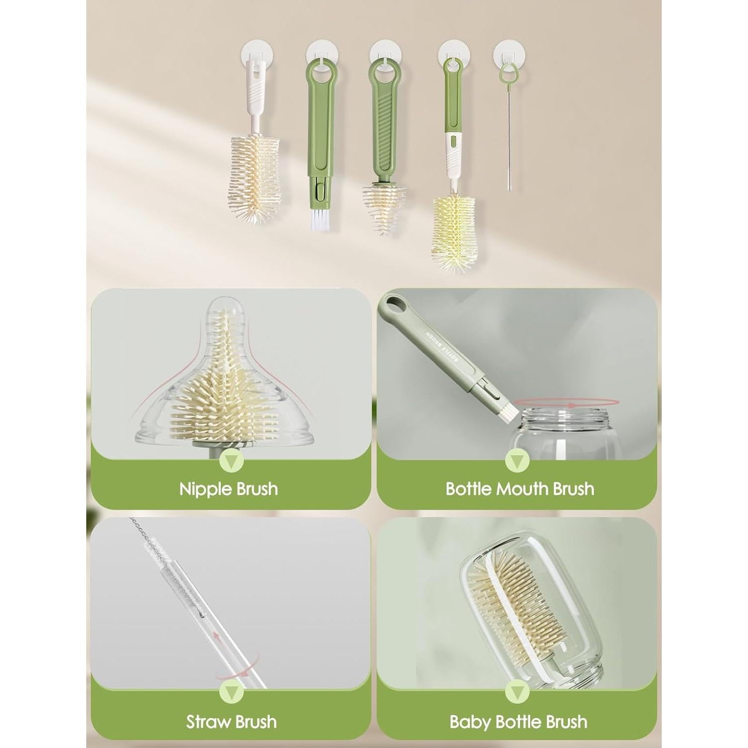 Kit de Cepillos para Biberones BOVELLA 6 en 1 Verde Portátil
