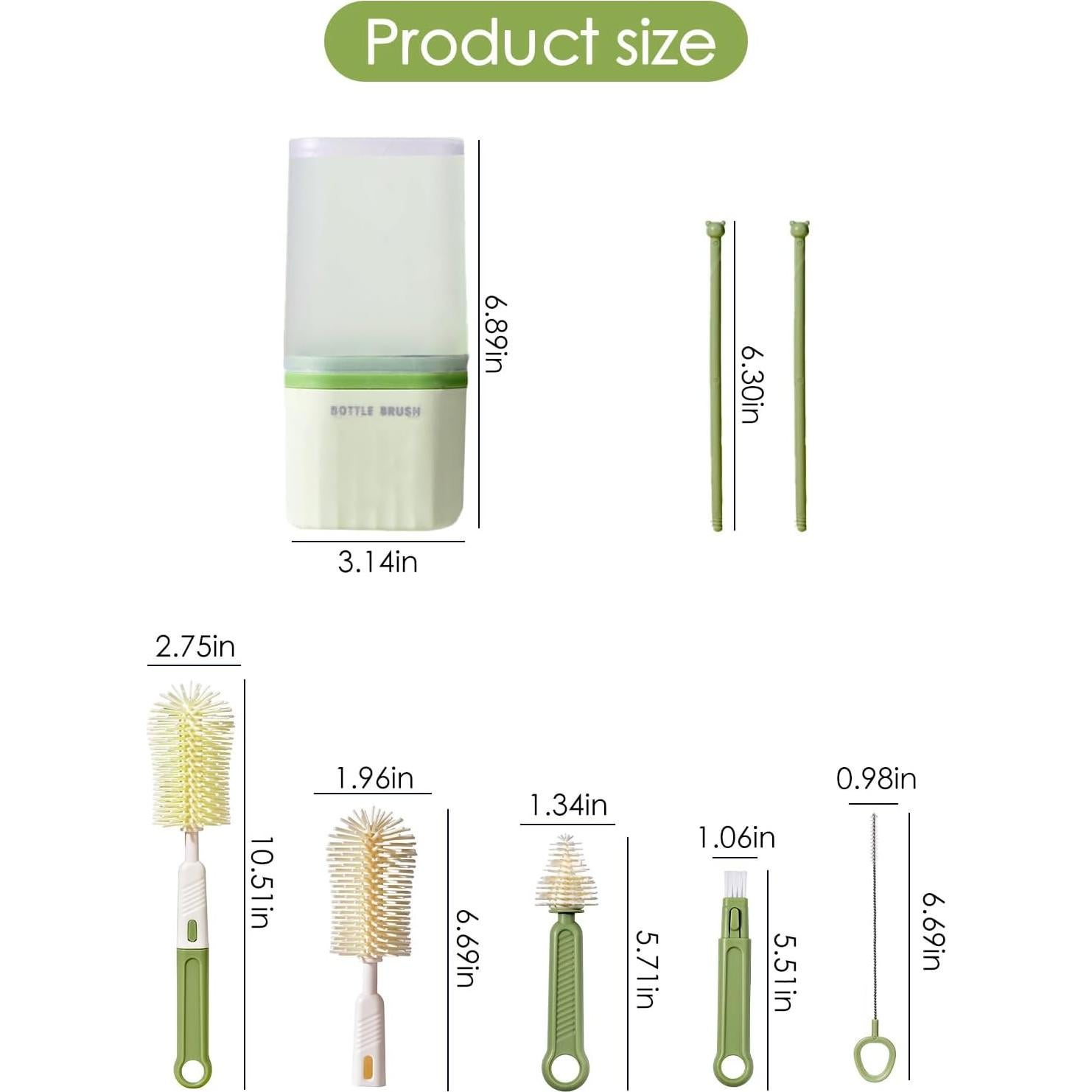Kit de Cepillos para Biberones BOVELLA 6 en 1 Verde Portátil