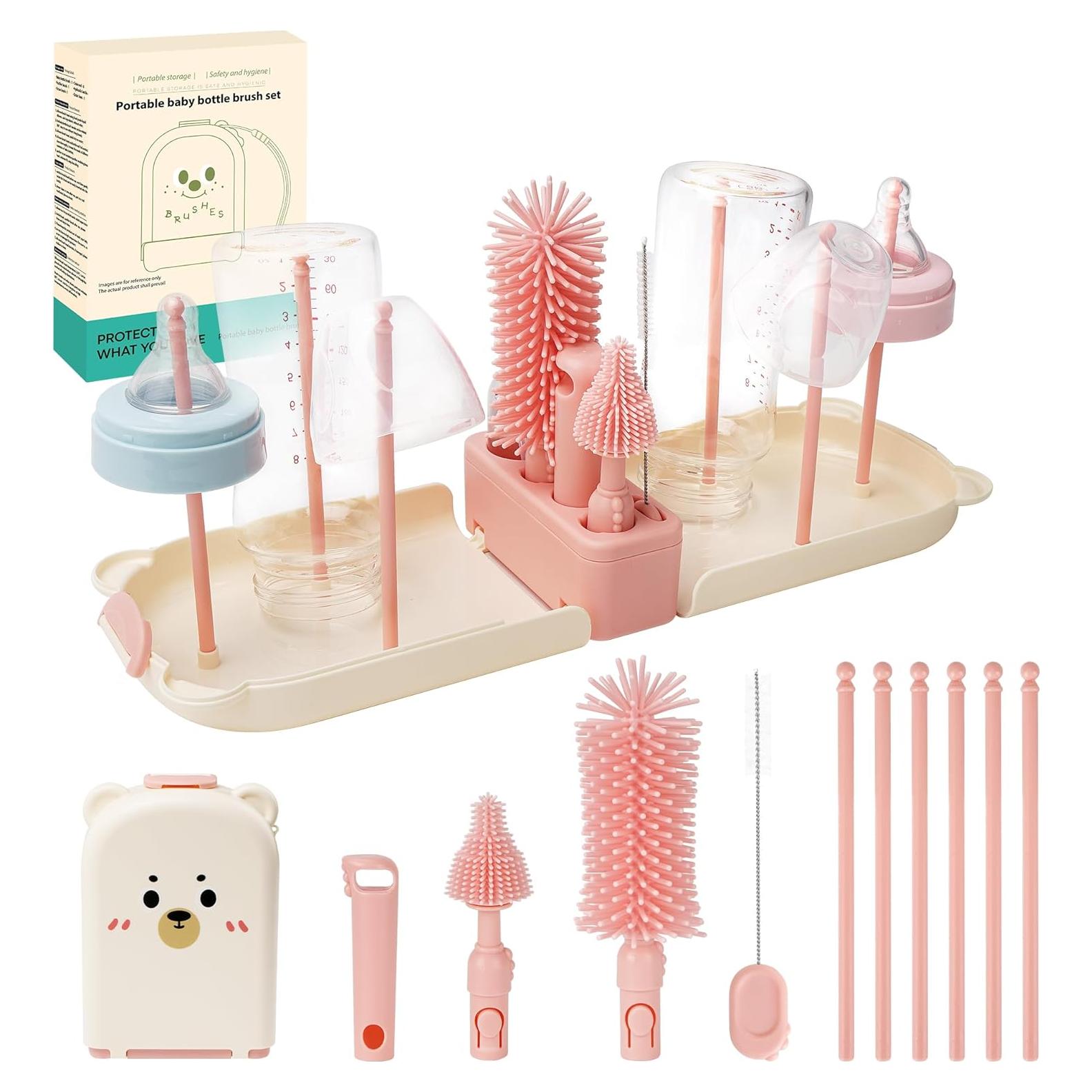 Juego de Cepillos Limpiadores de Botellas Cadolen 7 en 1 Rosa