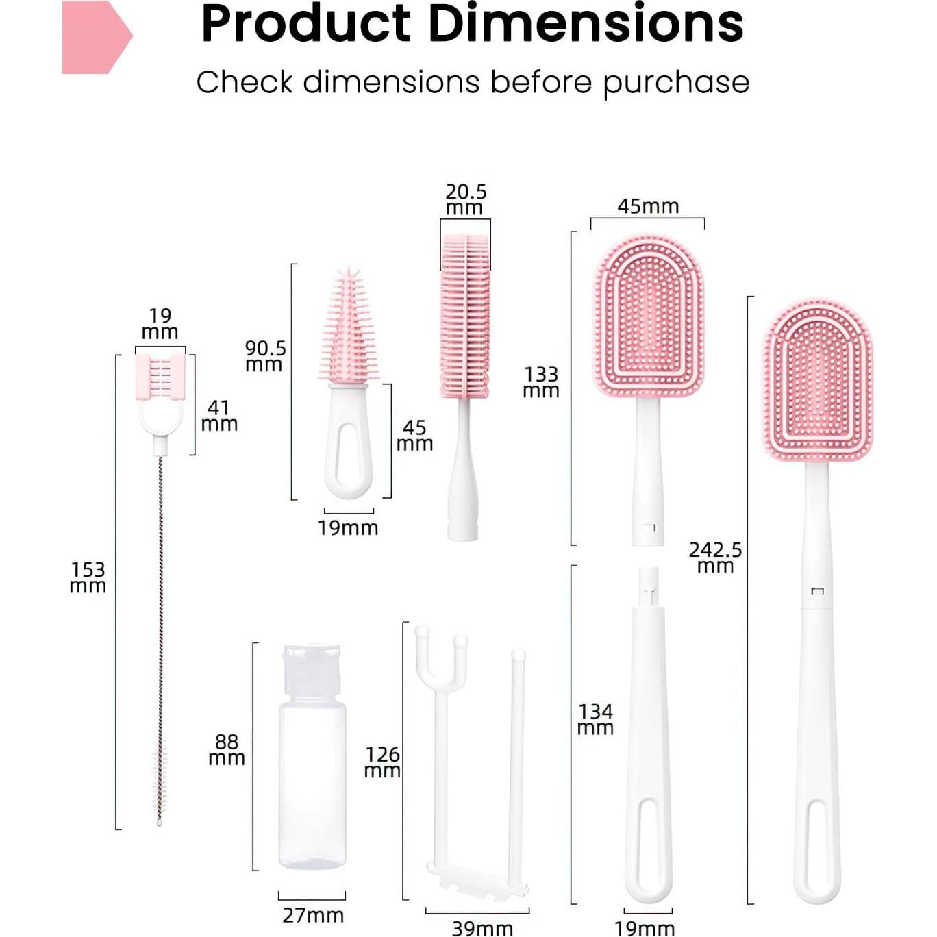 Kit de limpieza de biberones Ariseno 6 en 1 Rosa