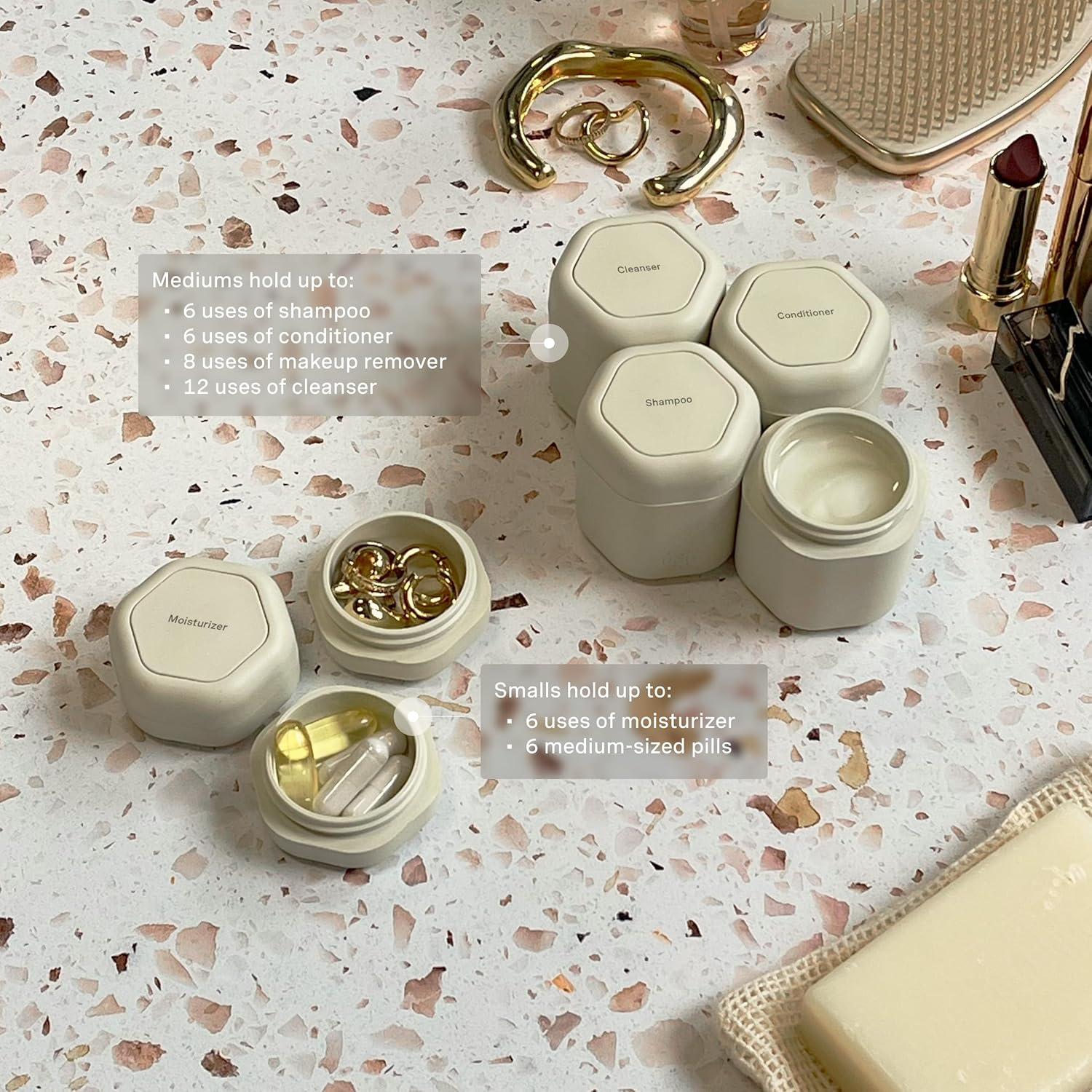 Set de Contenedores de Viaje Cadence - 4 Medianos 39.4ml y 3 Pequeños 16.8ml - A prueba de Fugas