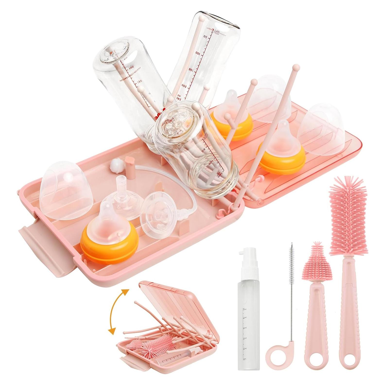 Juego de Limpieza de Botellas de Viaje Maclined Rosa 6 en 1