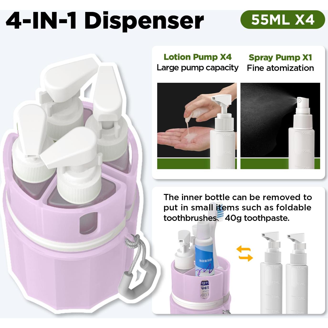 Botellas de Viaje VOGOGE 4x55ml con Ventosas Rosa