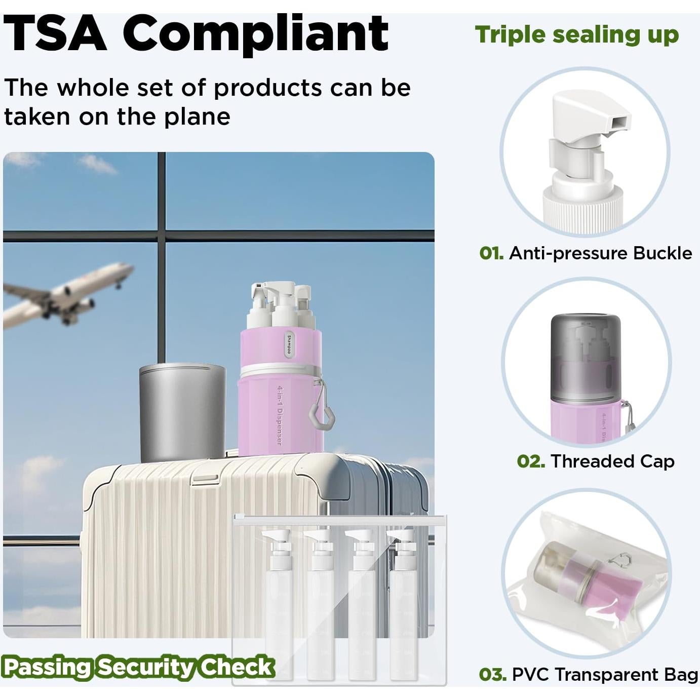 Botellas de Viaje VOGOGE 4x55ml con Ventosas Rosa