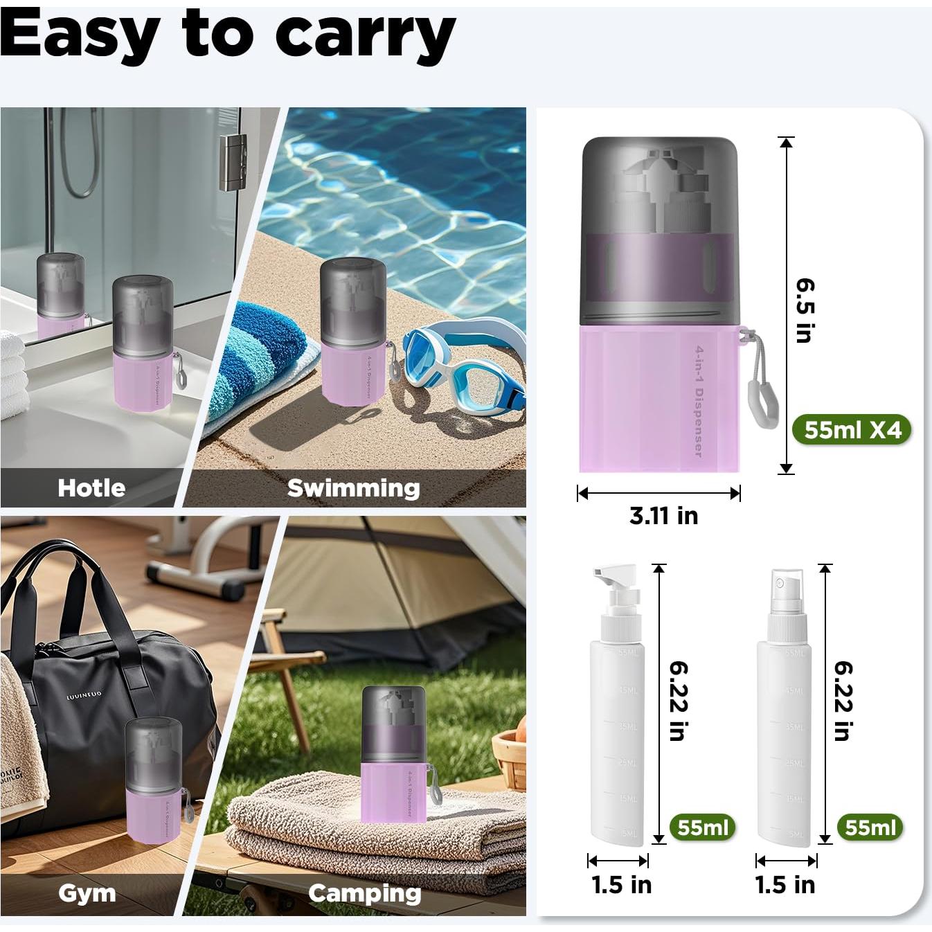 Botellas de Viaje VOGOGE 4x55ml con Ventosas Rosa