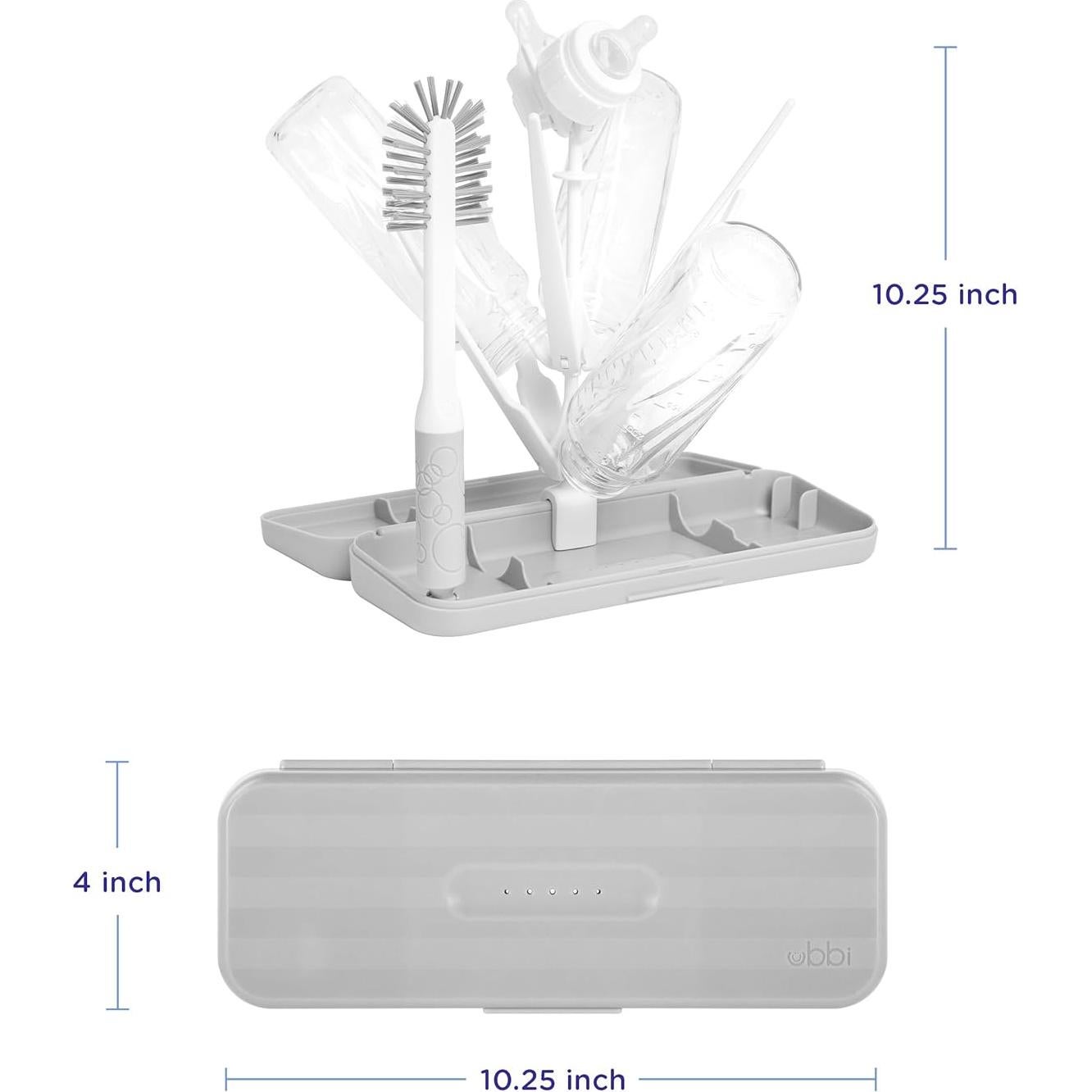 Estante de Secado Portátil Ubbi para 8 Botellas + Cepillos