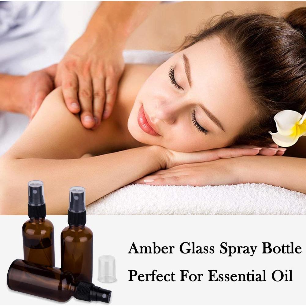 Juego de 3 Botellas de Spray de Vidrio Ámbar 60ml para Aceites