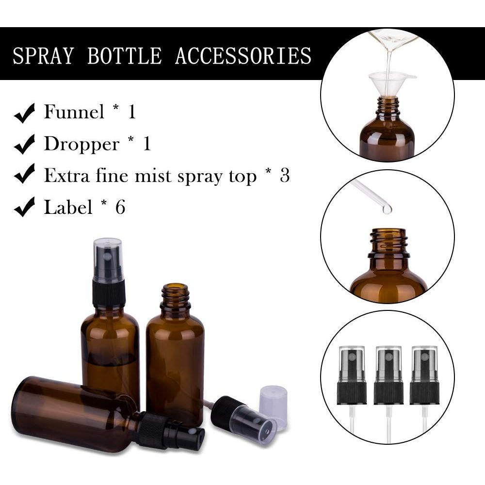 Juego de 3 Botellas de Spray de Vidrio Ámbar 60ml para Aceites