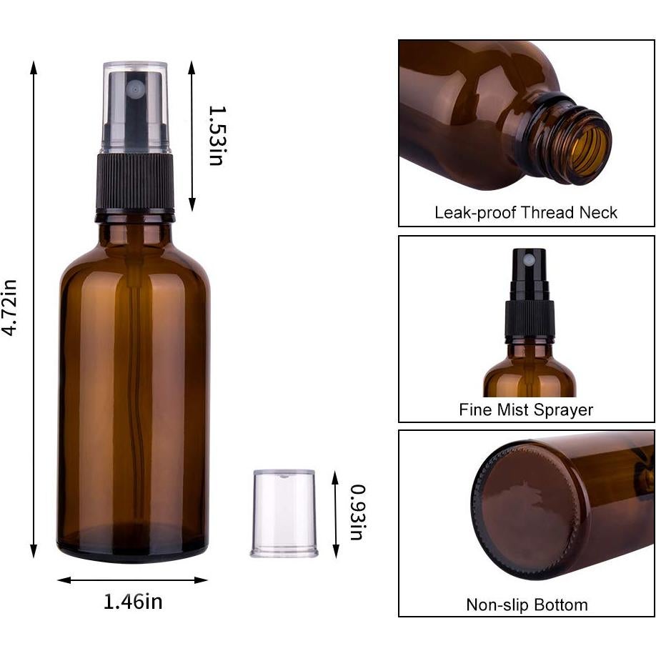 Juego de 3 Botellas de Spray de Vidrio Ámbar 60ml para Aceites