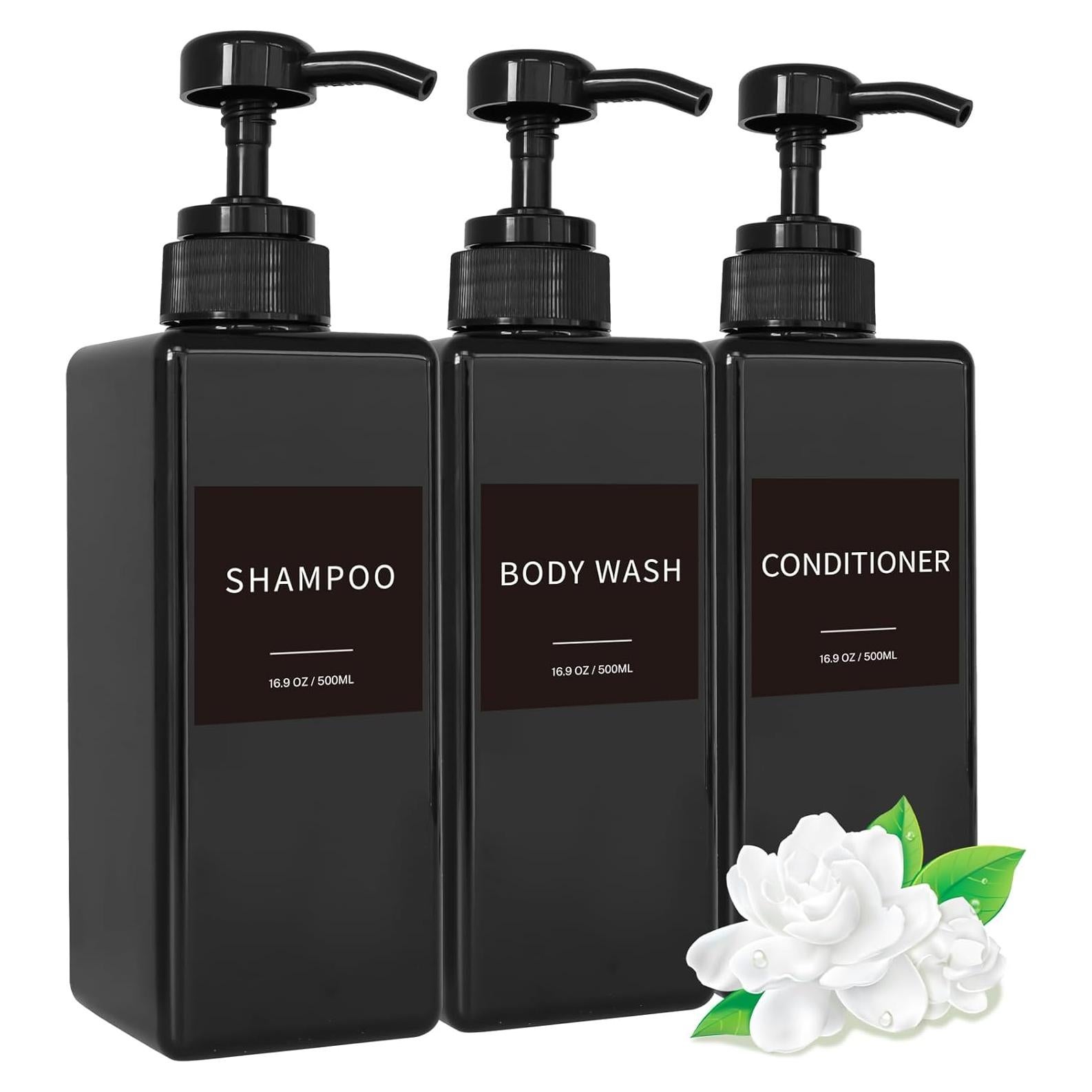 Dispensador de Champú y Acondicionador Lewistin 500ml Negro - Juego de 3