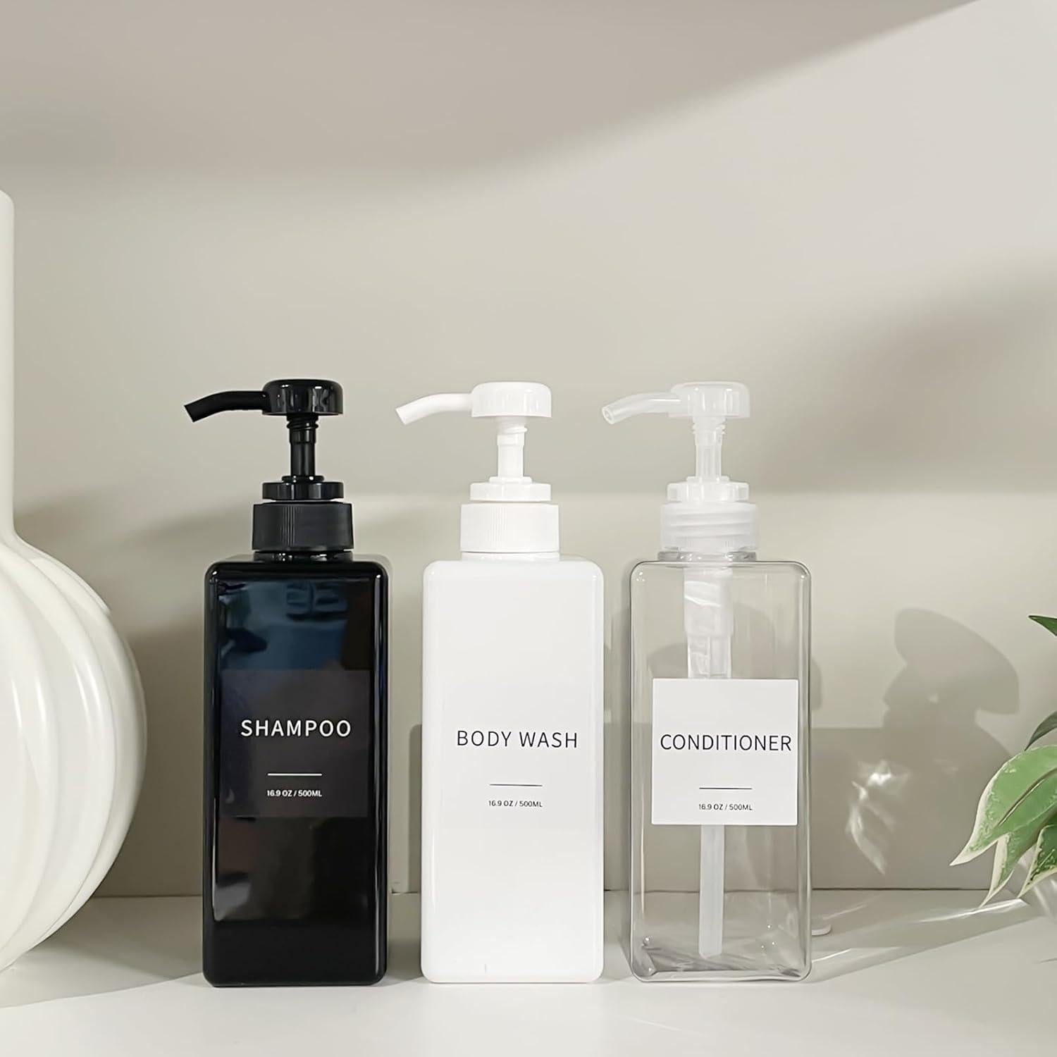 Dispensador de Champú y Acondicionador Lewistin 500ml Negro - Juego de 3