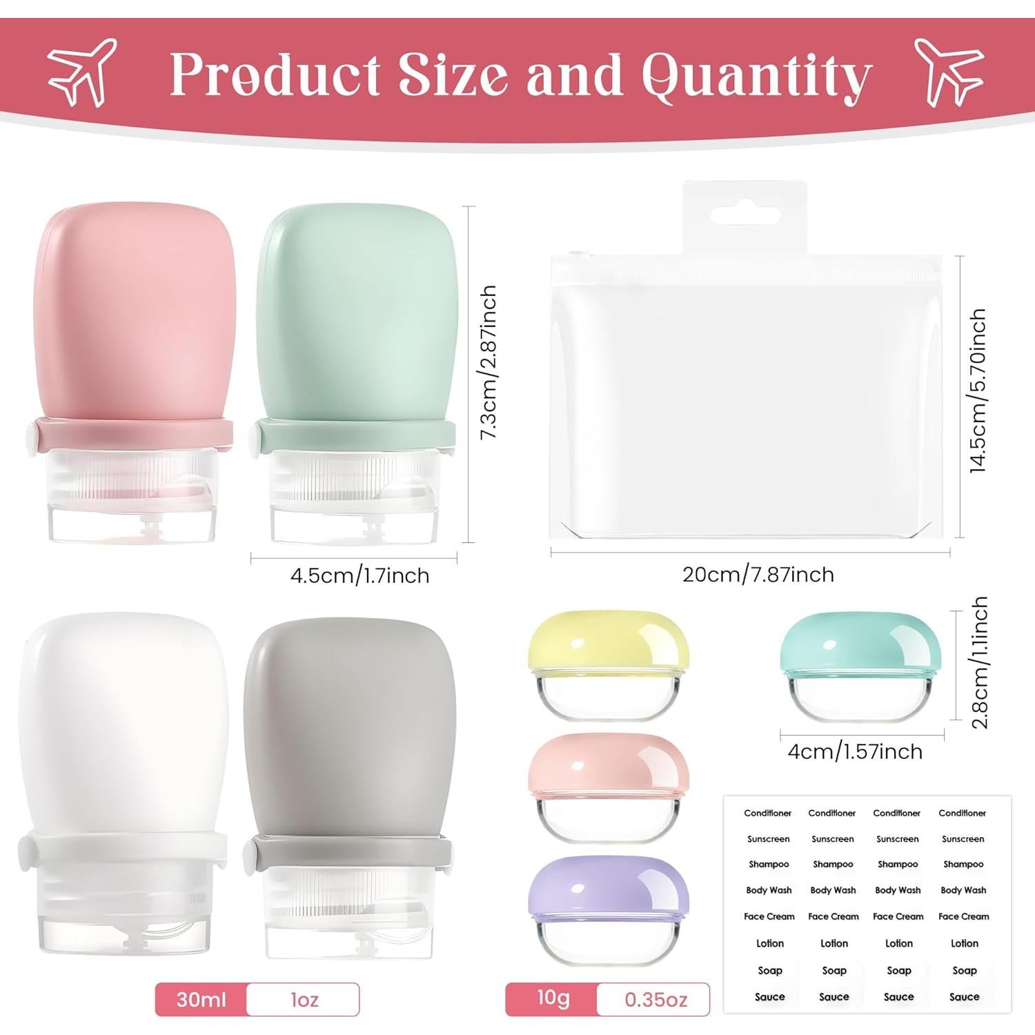 Juego de 10 Botellas de Silicona Liobelon 30ml a Prueba de Fugas