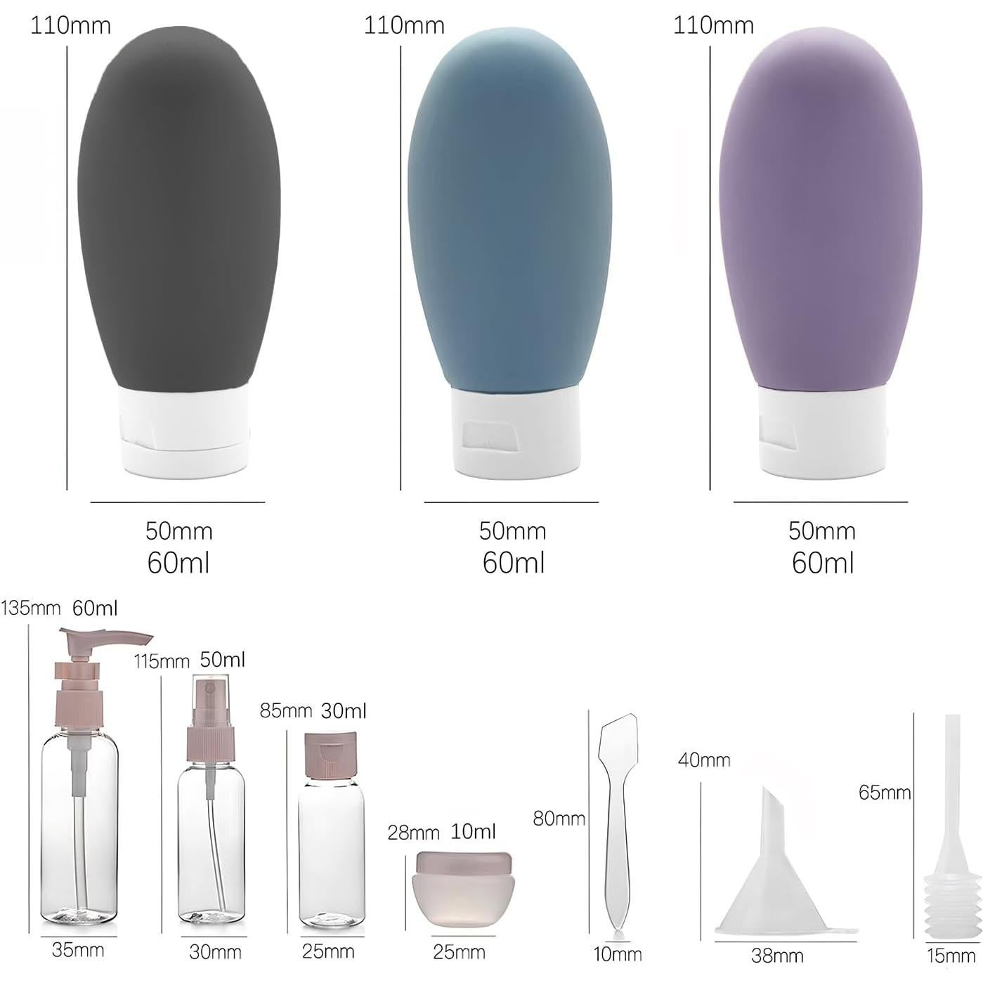 Juego de Botellas de Viaje FANVANAI 11 Piezas A Prueba de Fugas