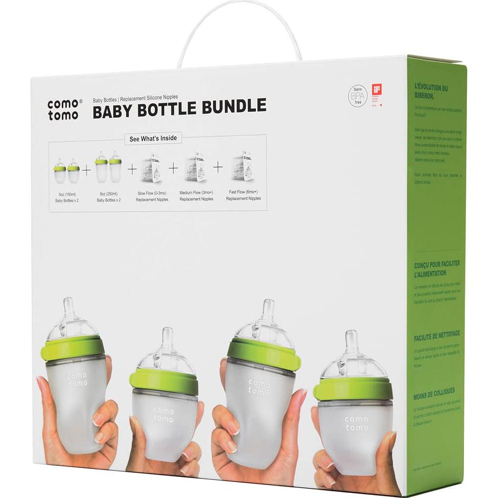 Biberones Comotomo Anti-Cólicos Verde - Juego de 7 Piezas