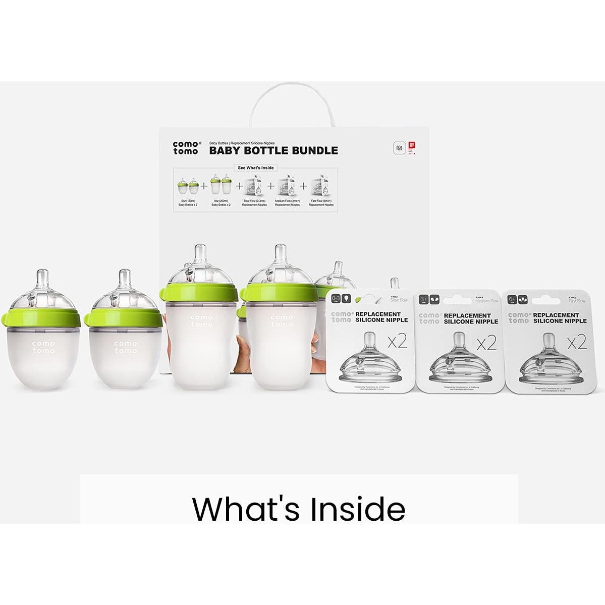 Biberones Comotomo Anti-Cólicos Verde - Juego de 7 Piezas