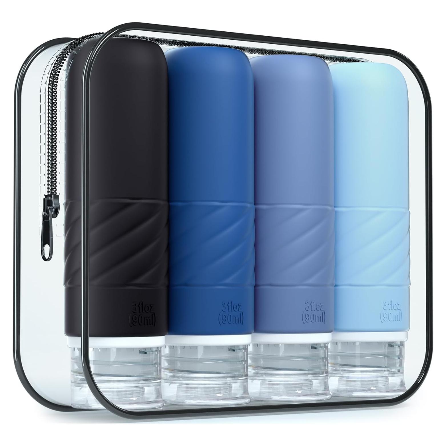 Botellas de Viaje Gemice 3oz Silicona Aprobadas por TSA - 4 Piezas