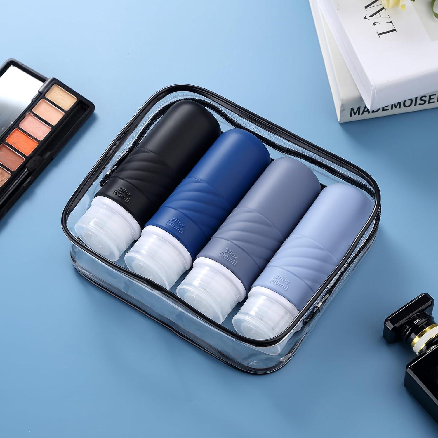 Botellas de Viaje Gemice 3oz Silicona Aprobadas por TSA - 4 Piezas