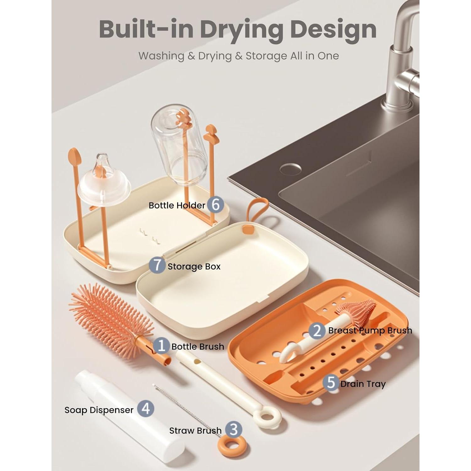 Set de Cepillos para Biberones 7 en 1 Skonhmin - Silicona, Portátil