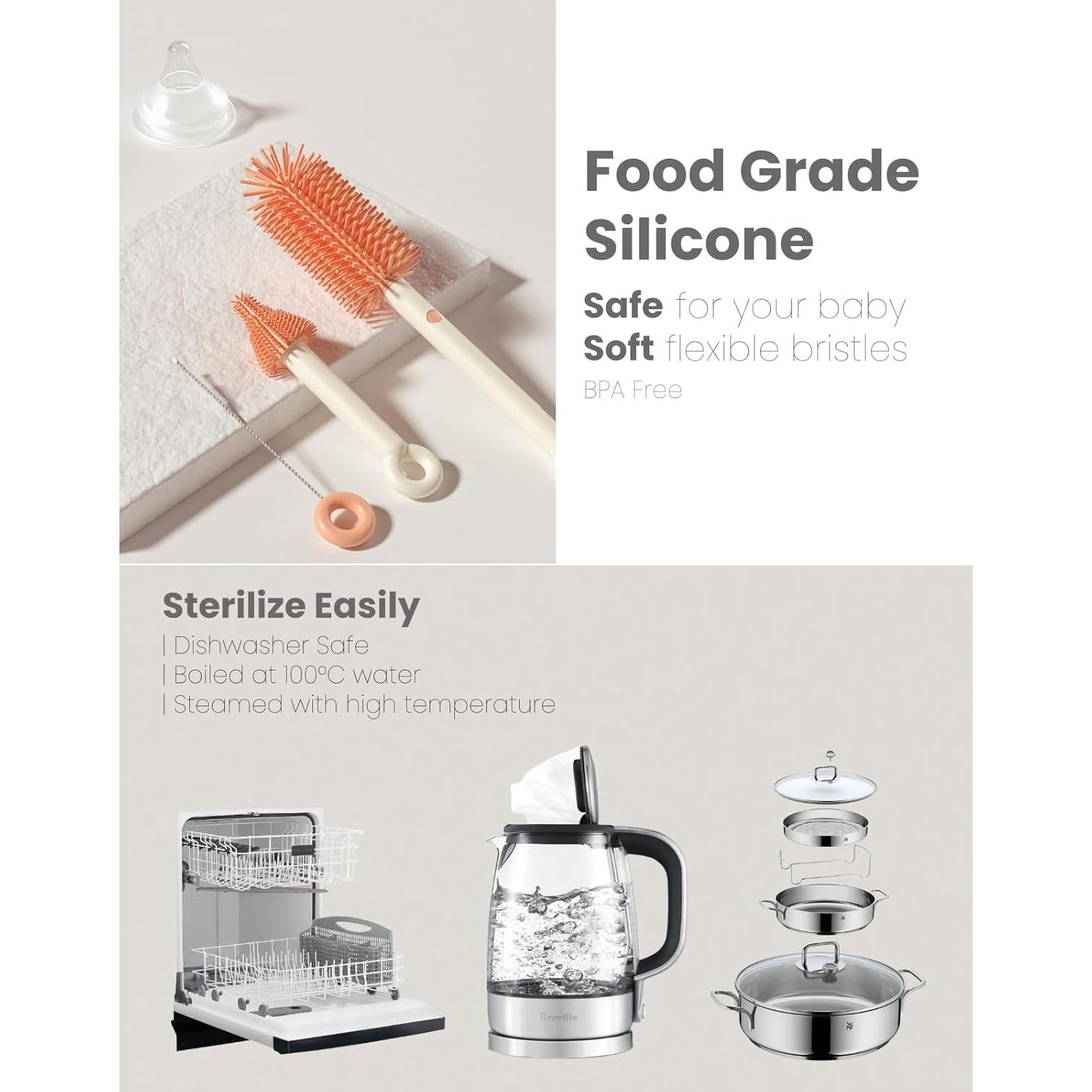 Set de Cepillos para Biberones 7 en 1 Skonhmin - Silicona, Portátil