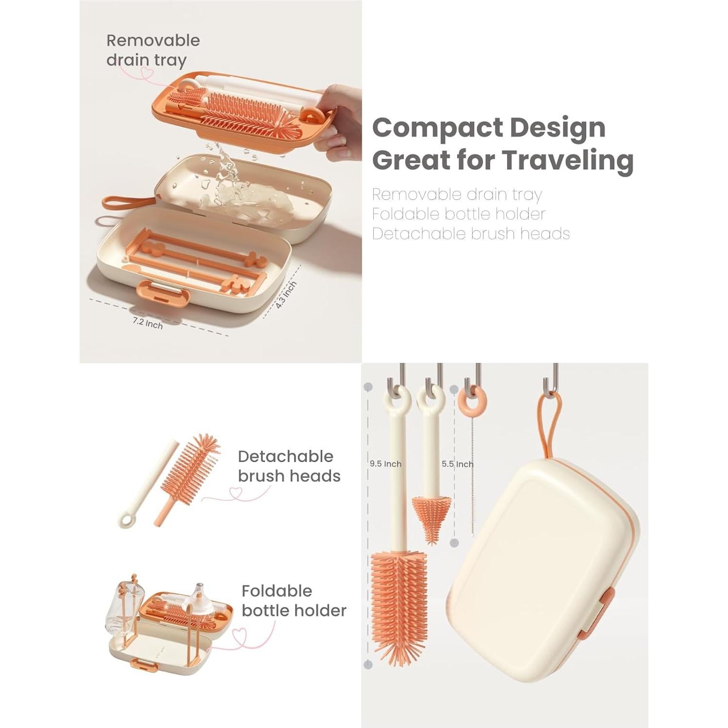 Set de Cepillos para Biberones 7 en 1 Skonhmin - Silicona, Portátil