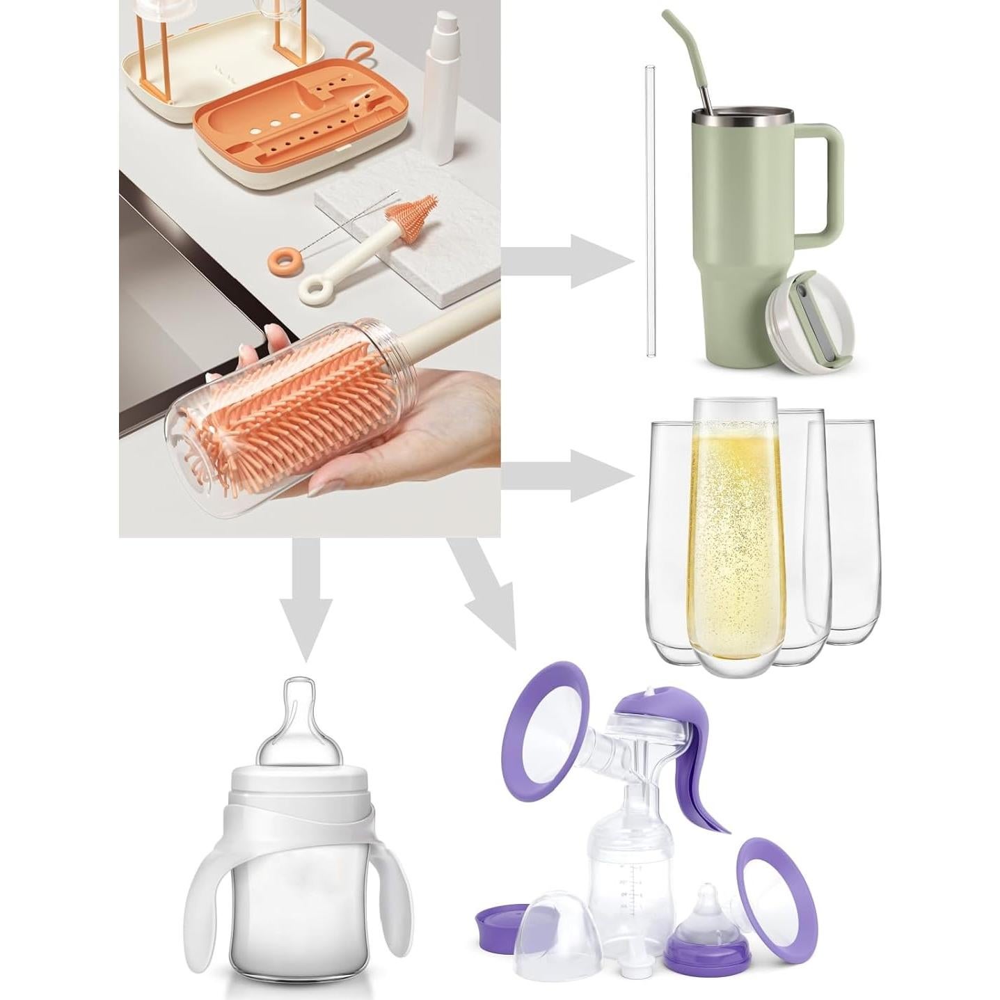 Set de Cepillos para Biberones 7 en 1 Skonhmin - Silicona, Portátil