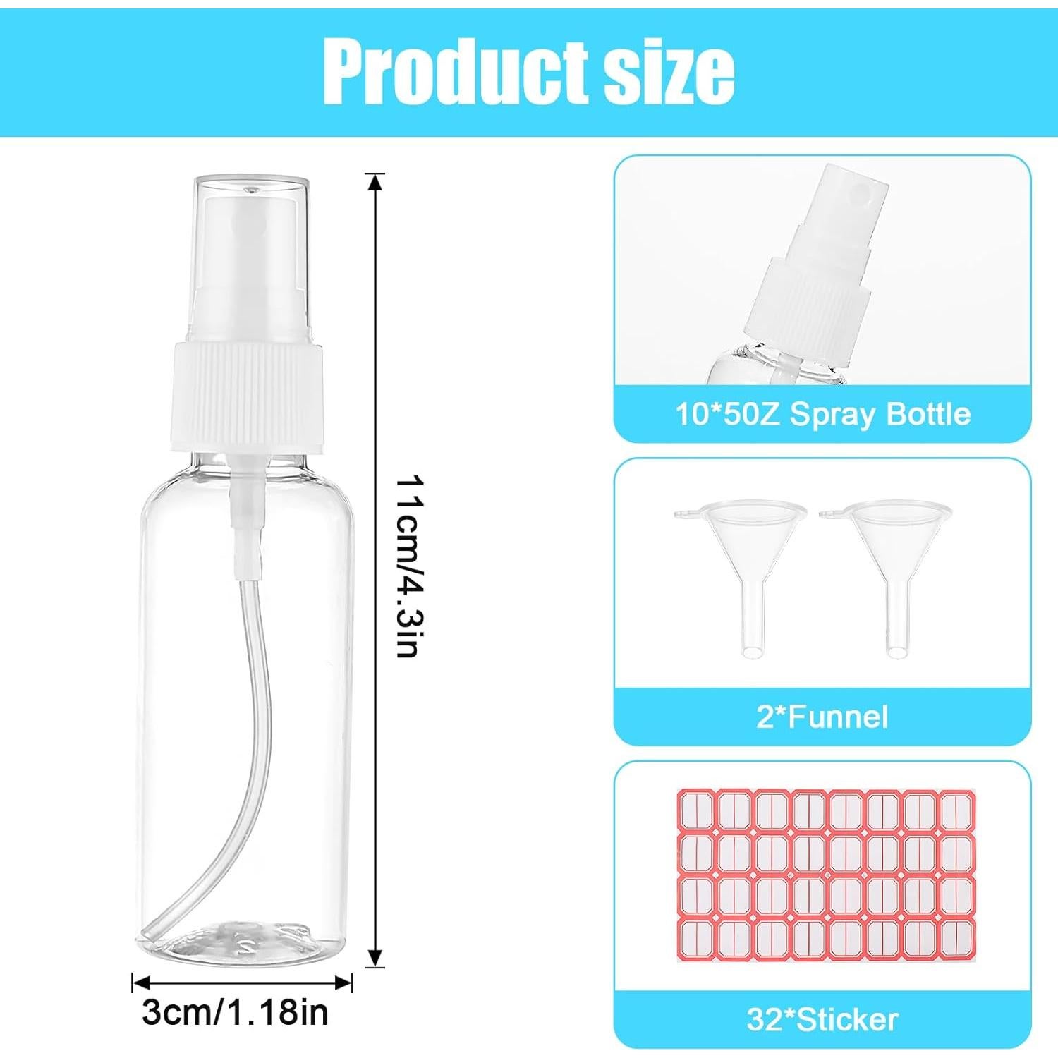 Set de 10 Botellas de Spray 50ml Qianyu Transparentes