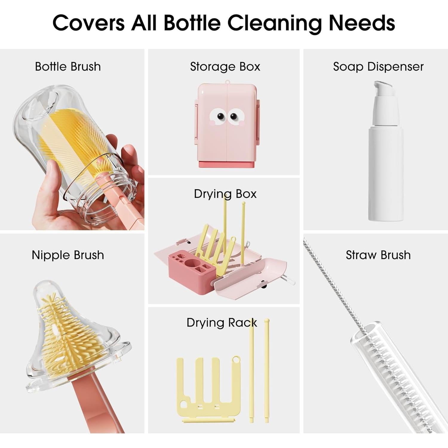 Juego de Cepillos para Botellas Gulsmami 7 en 1 Rosa