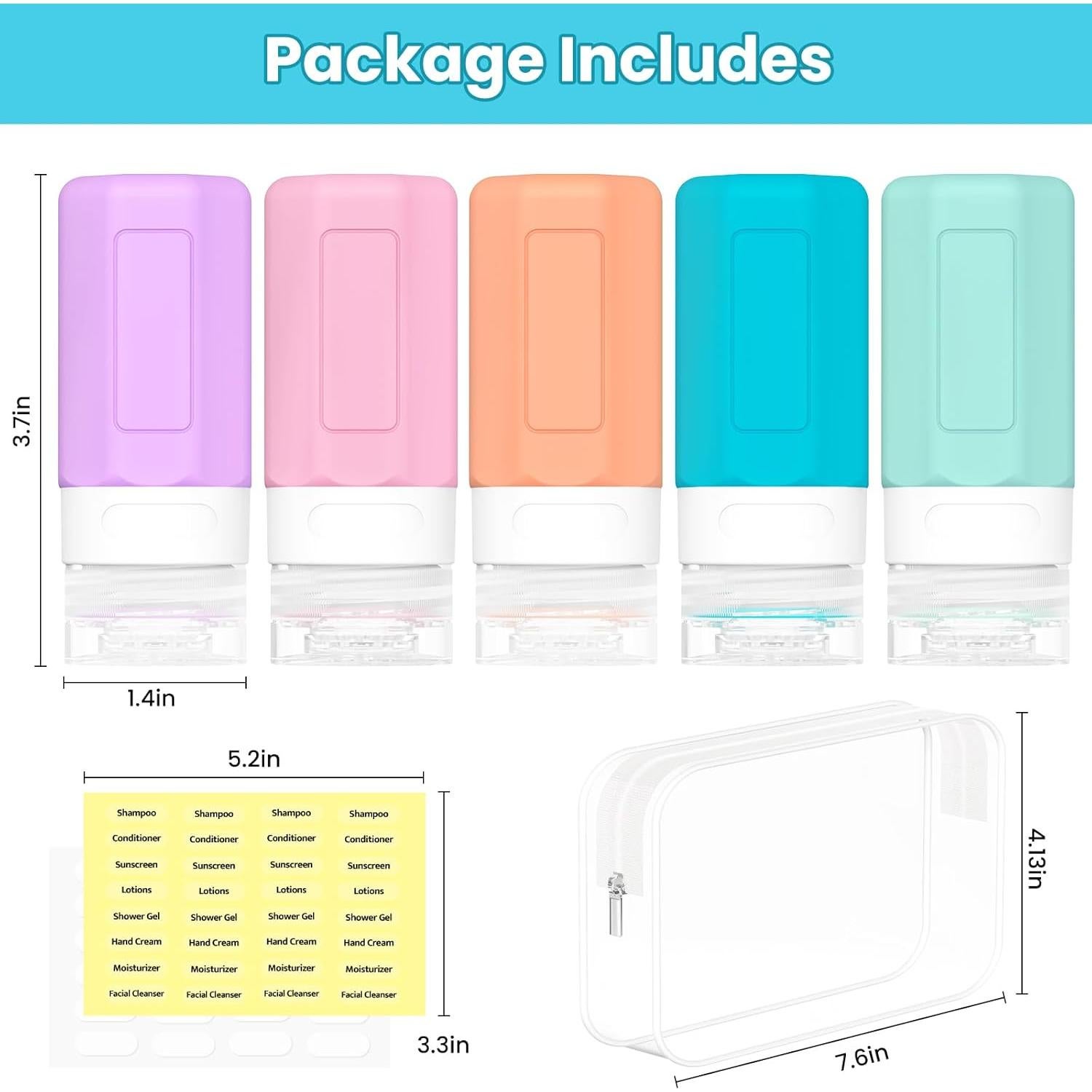 Botellas de Viaje Silicona Ruinovate 59 ml 5 Piezas Multi-color