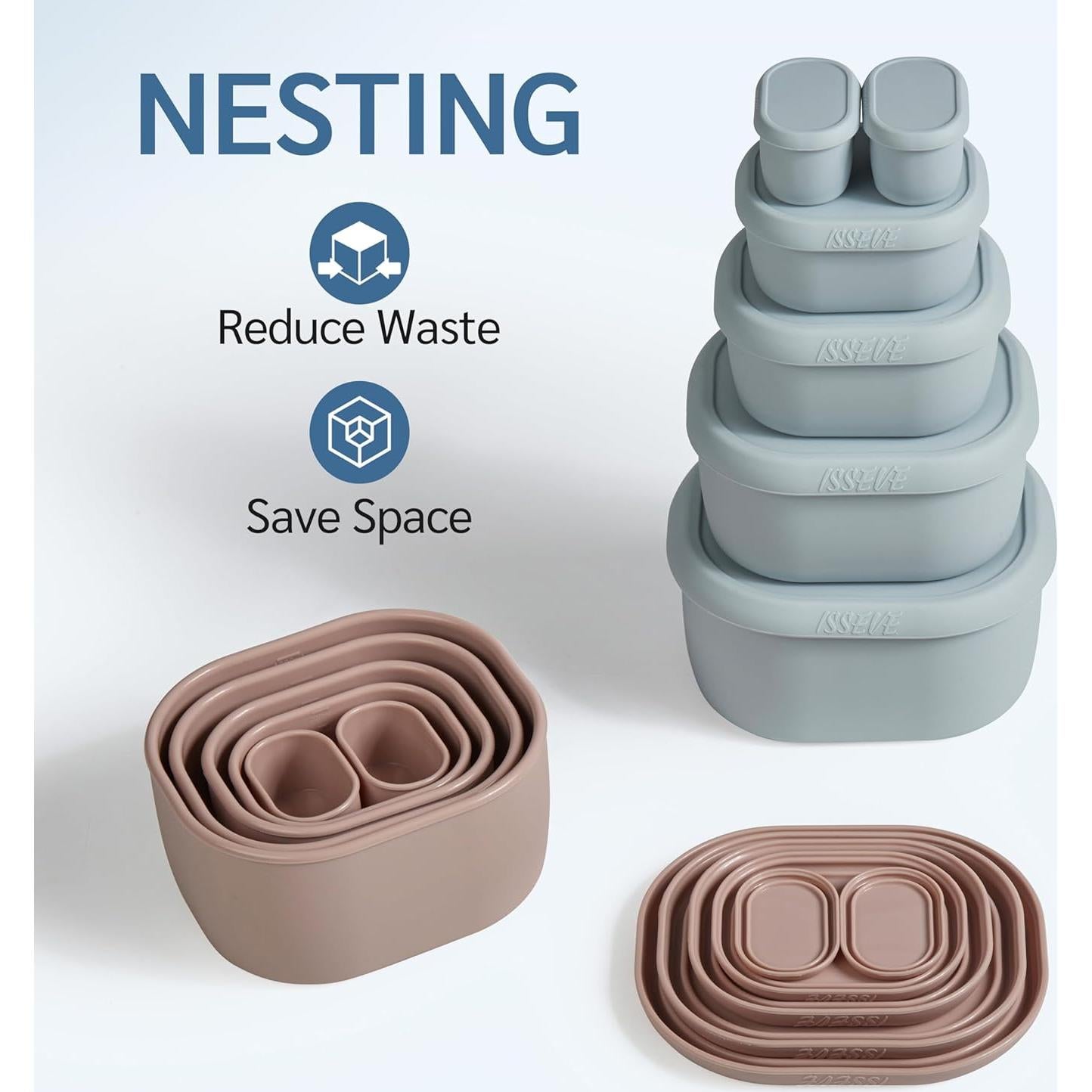 Set de 6 Recipientes de Almacenamiento de Silicona ISSEVE 1000ml