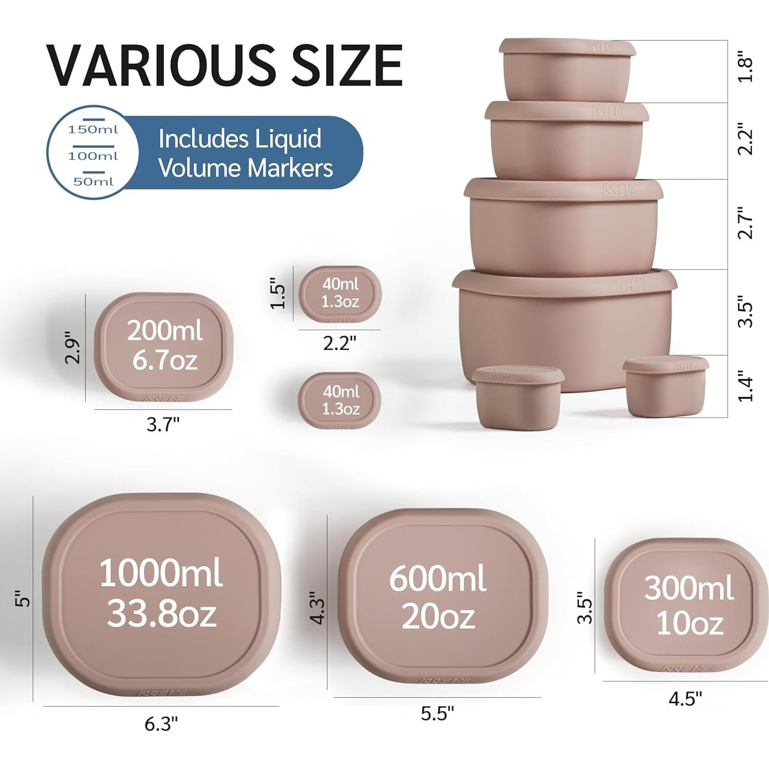 Set de 6 Recipientes de Almacenamiento de Silicona ISSEVE 1000ml