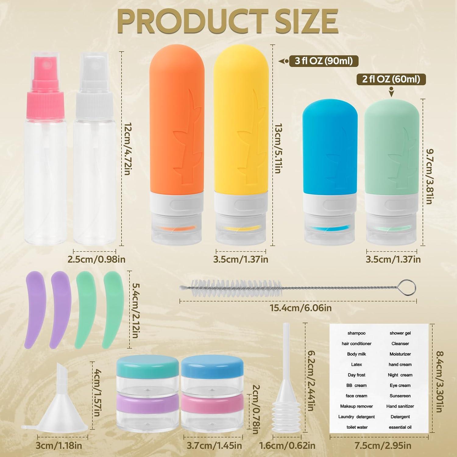 Kit de 19 Botellas de Viaje Silicona A Prueba de Fugas 90ml