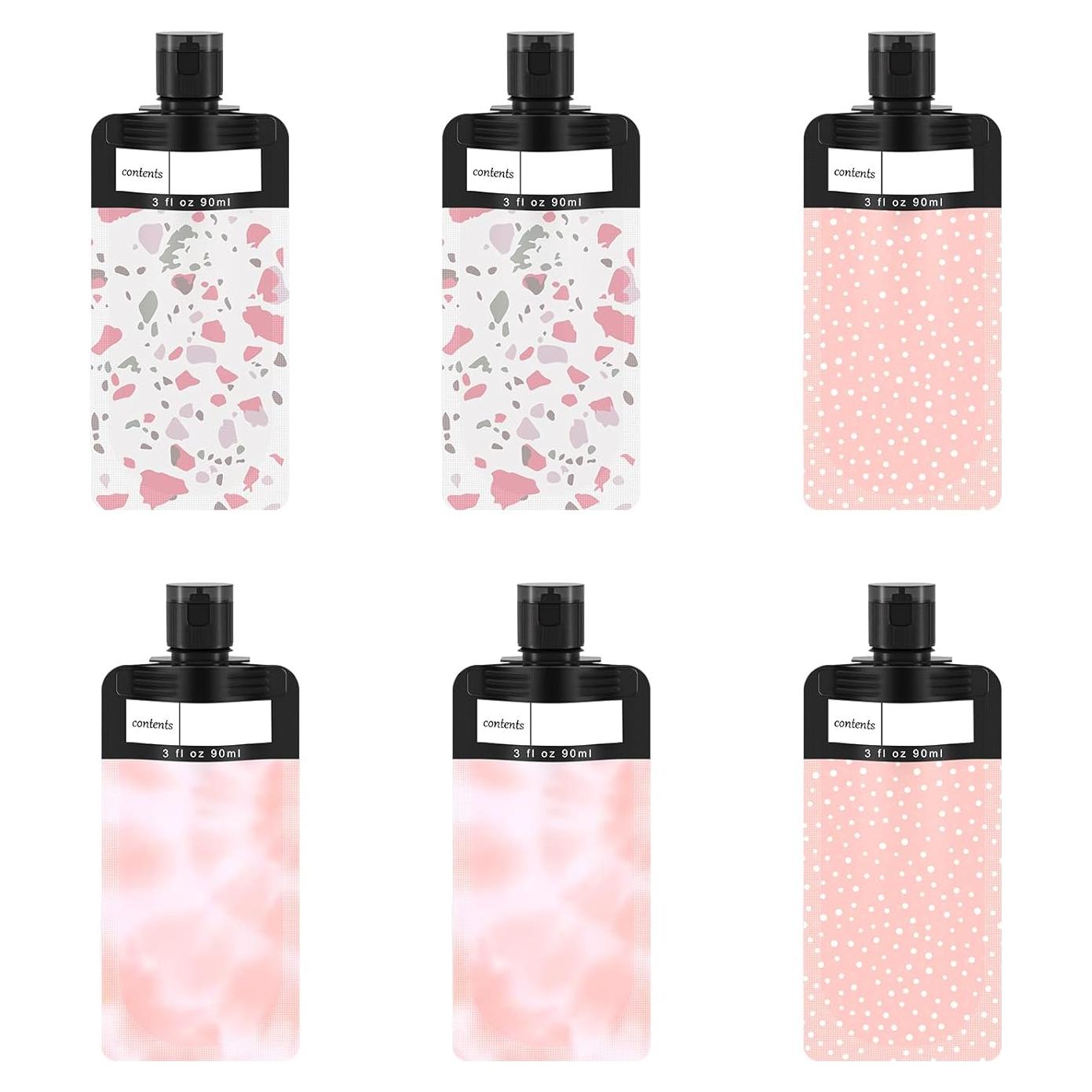 Paquete de 6 bolsas de viaje ANNGO para líquidos 90 ml rosa