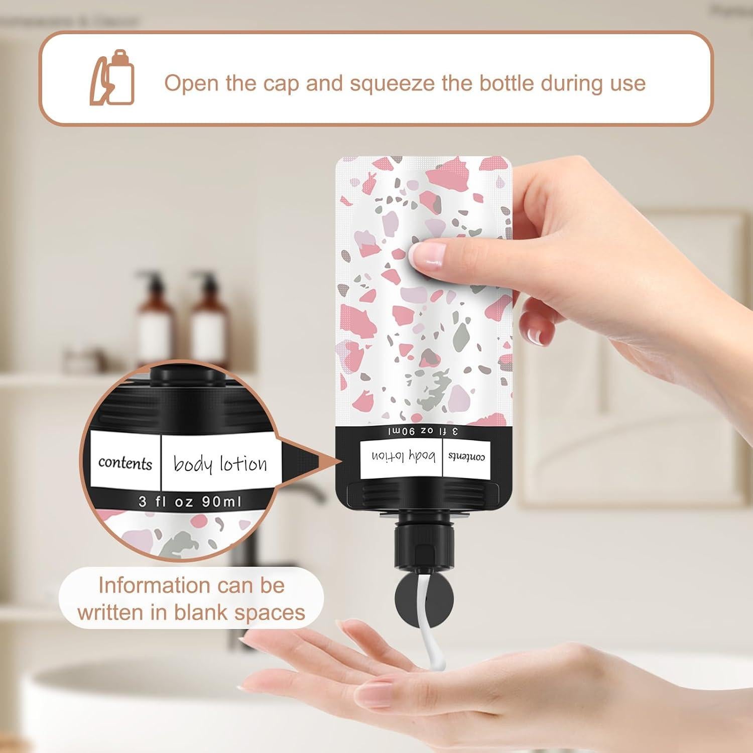 Paquete de 6 bolsas de viaje ANNGO para líquidos 90 ml rosa