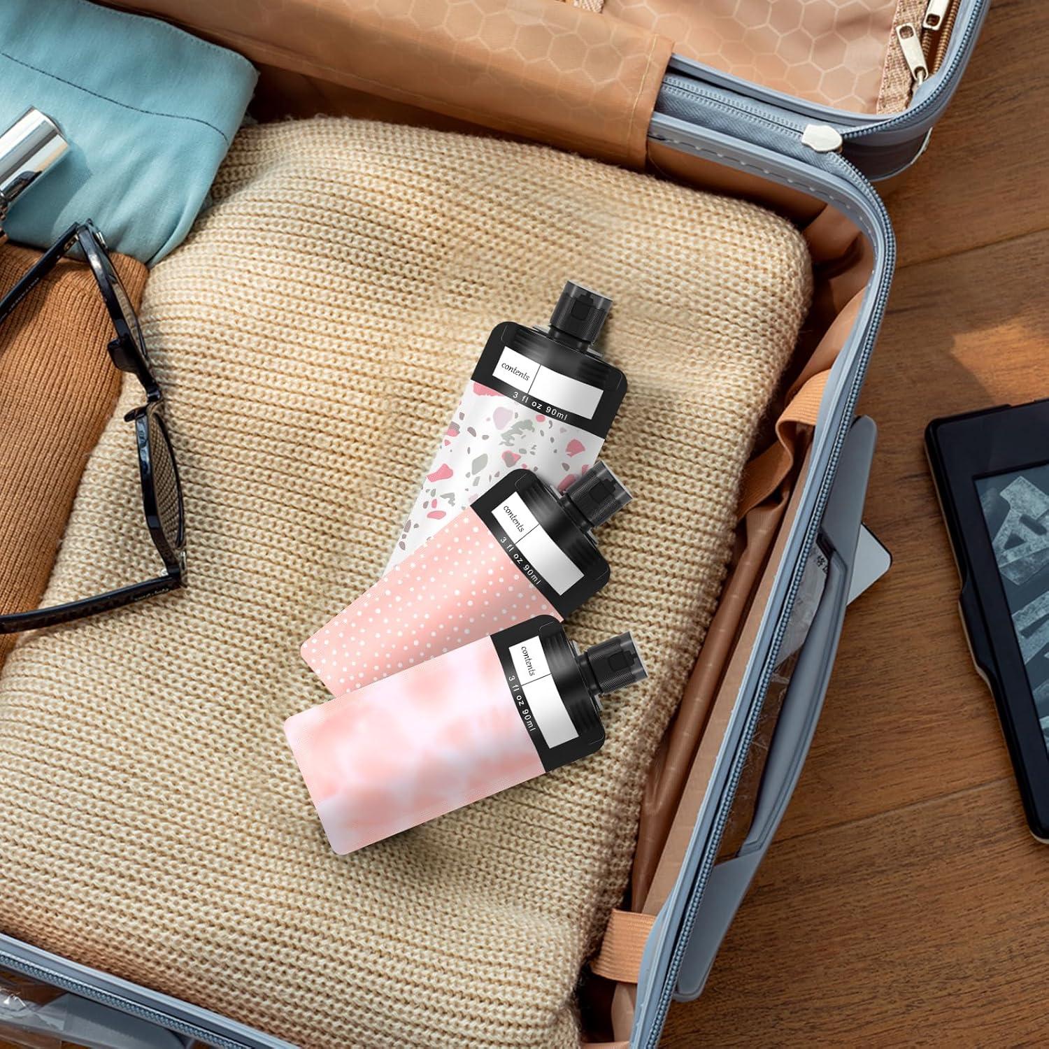 Paquete de 6 bolsas de viaje ANNGO para líquidos 90 ml rosa