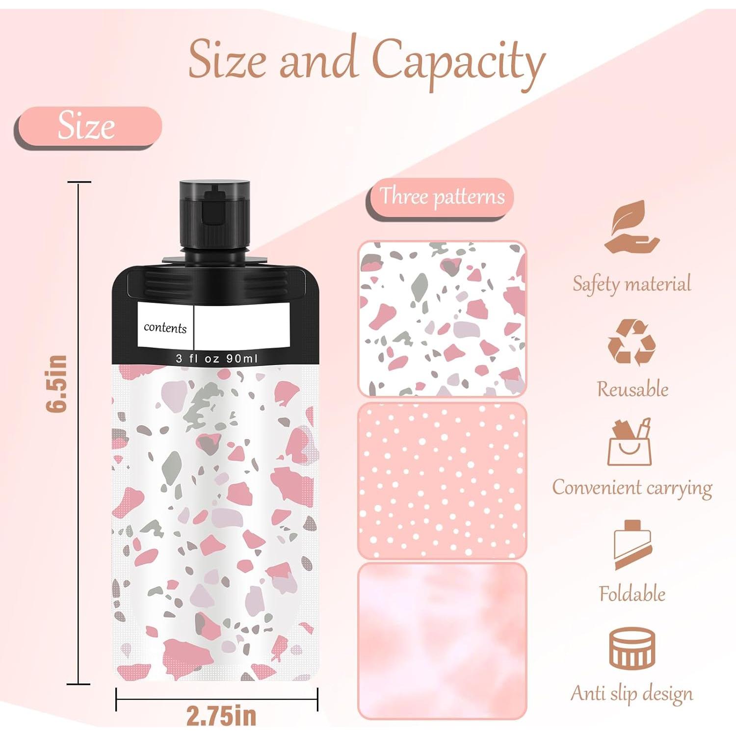 Paquete de 6 bolsas de viaje ANNGO para líquidos 90 ml rosa