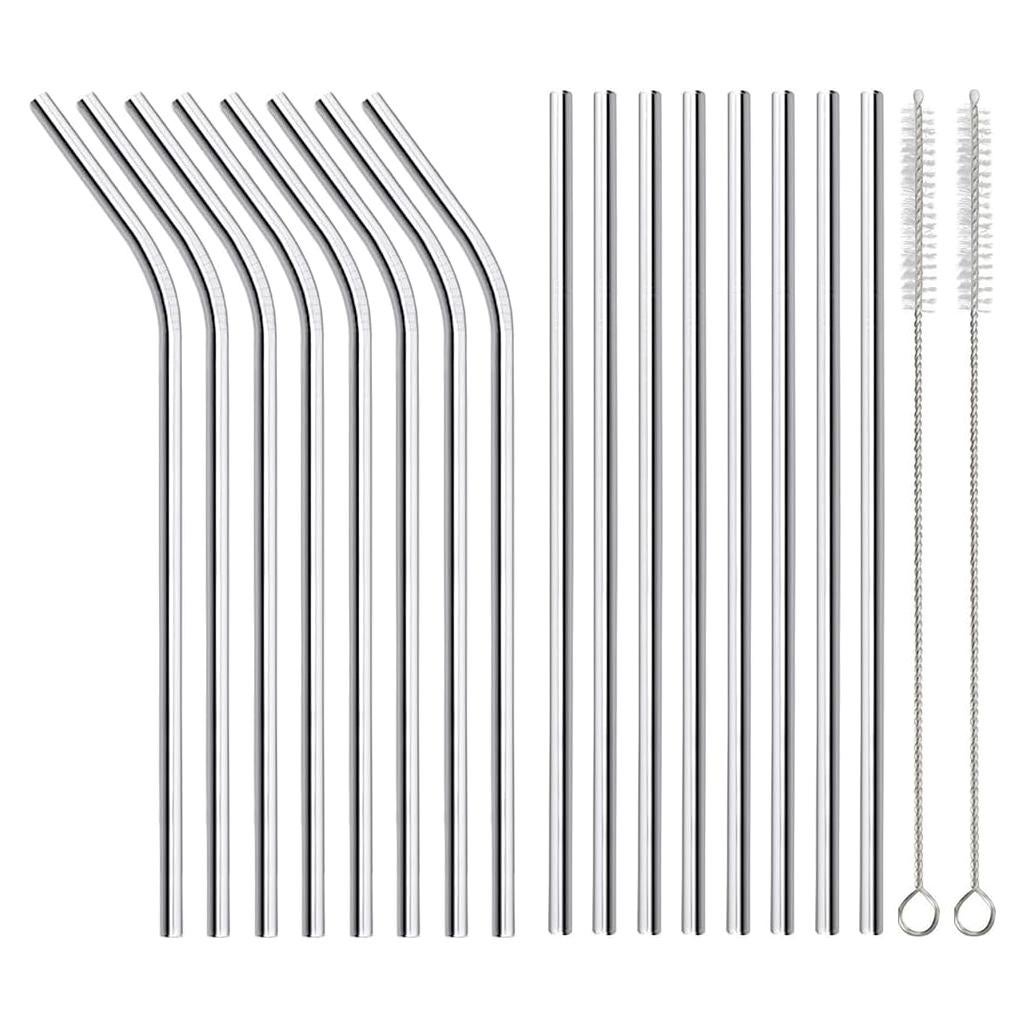 Paquete de 16 Pajitas de Acero Inoxidable ANNVCHI 21.6 cm