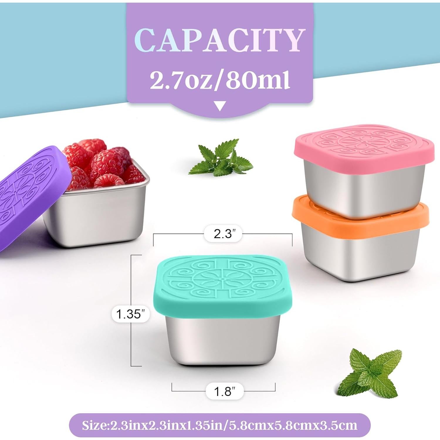 Contenedores de Aderezo Qukaka 2.7oz Cuadrados a Prueba de Fugas - 6 Piezas