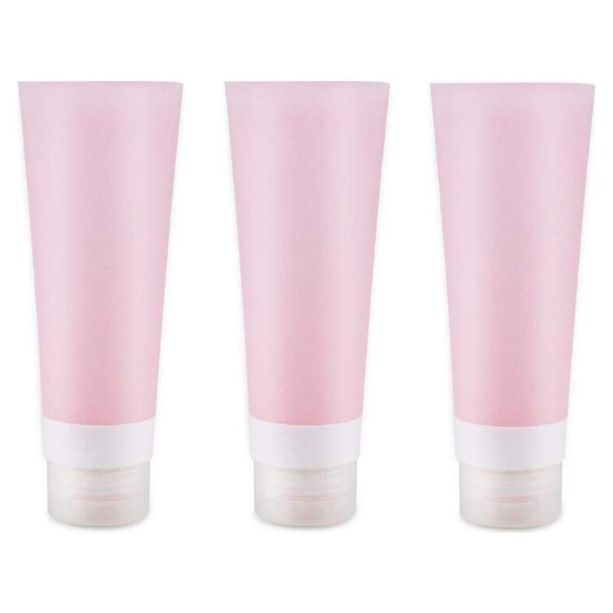 Set 3 Botellas de Silicona Rosa 37ml 60ml 80ml Viaje Cosméticos
