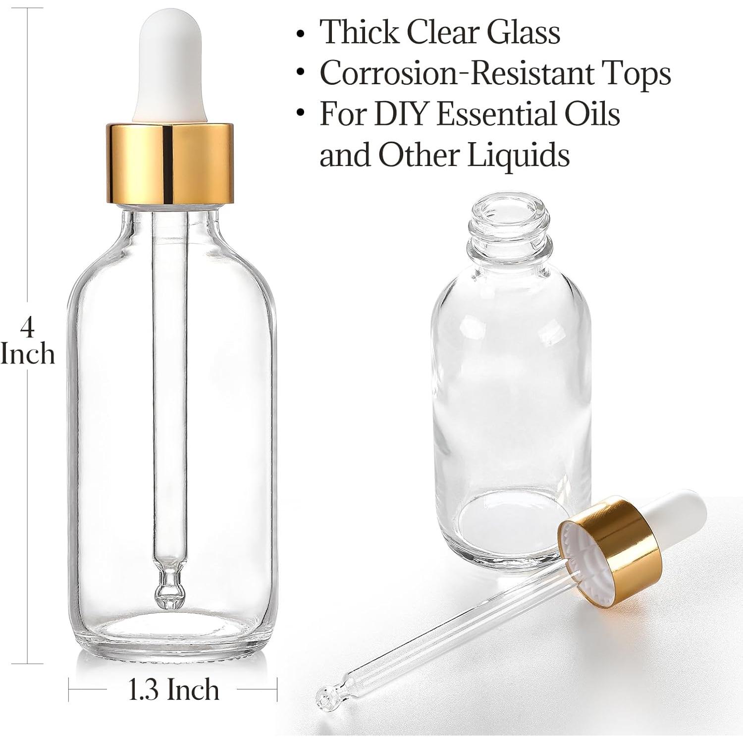 AOZITA 4 Botellas de Goteo de Vidrio 30ml con Tapa Dorada