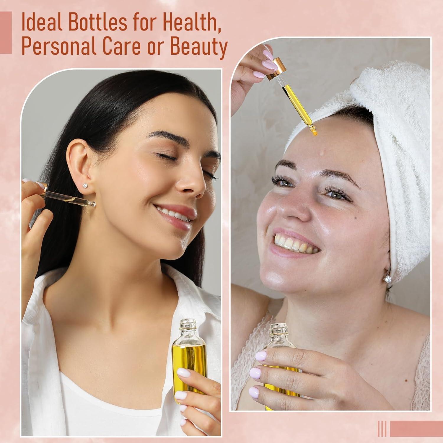 AOZITA 4 Botellas de Goteo de Vidrio 30ml con Tapa Dorada