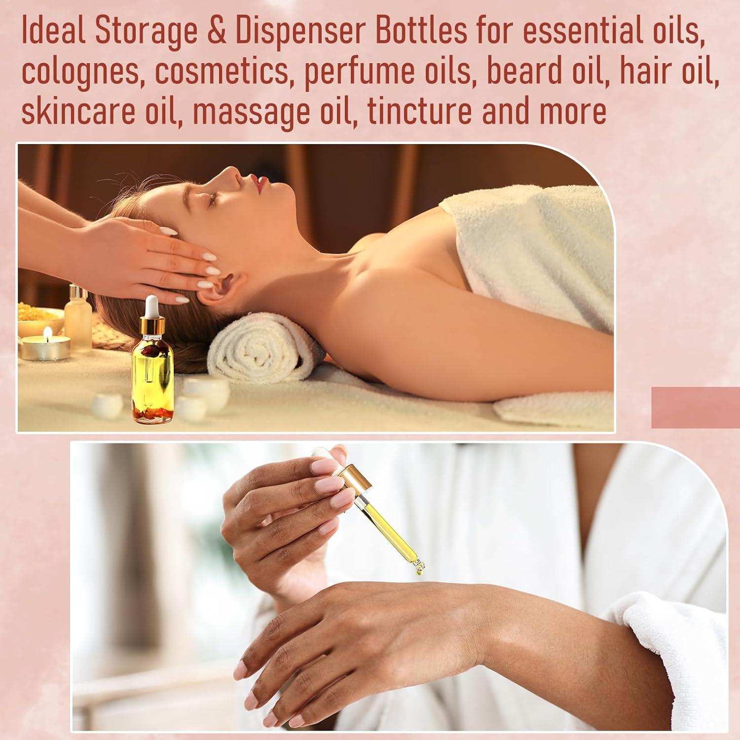 AOZITA 4 Botellas de Goteo de Vidrio 30ml con Tapa Dorada