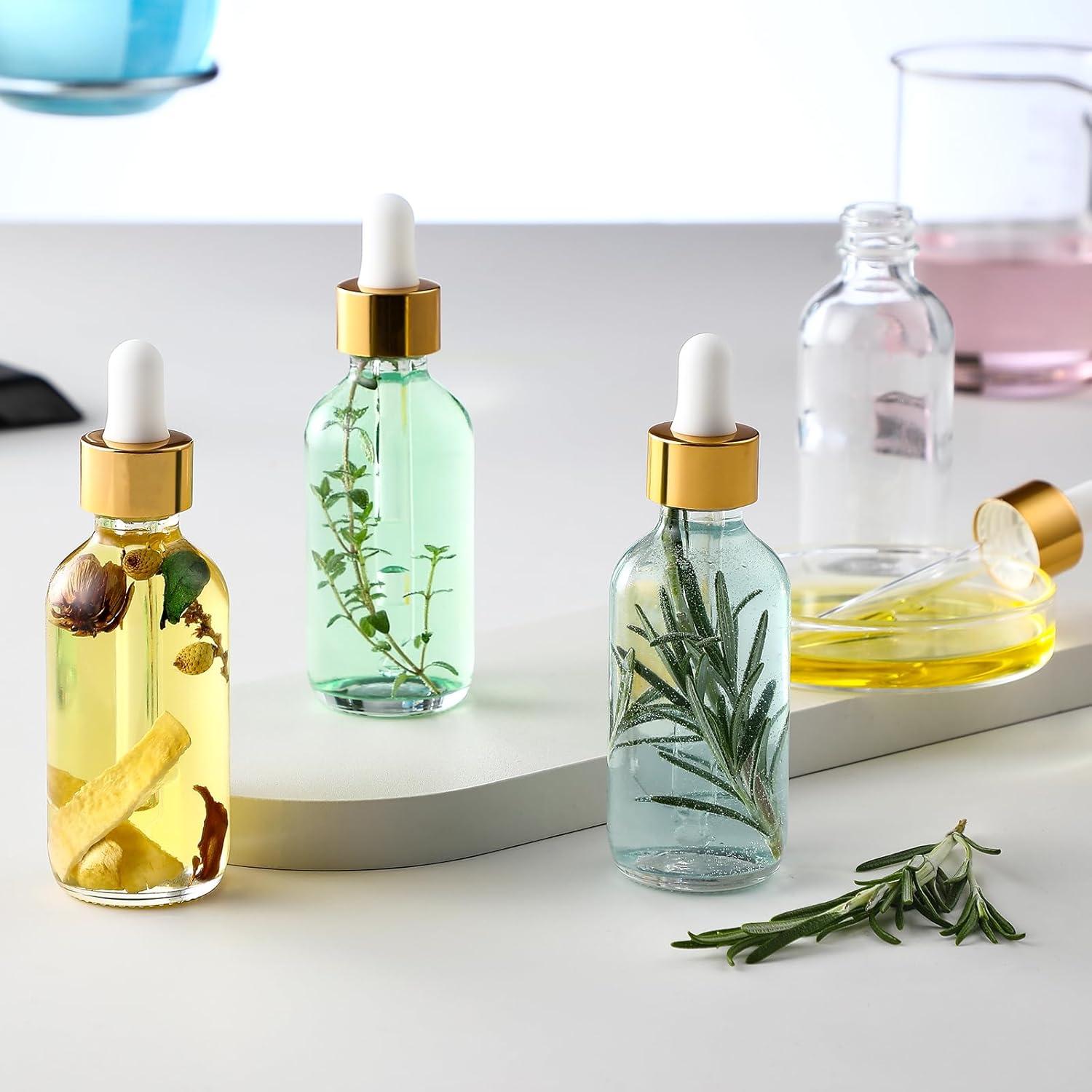 AOZITA 4 Botellas de Goteo de Vidrio 30ml con Tapa Dorada
