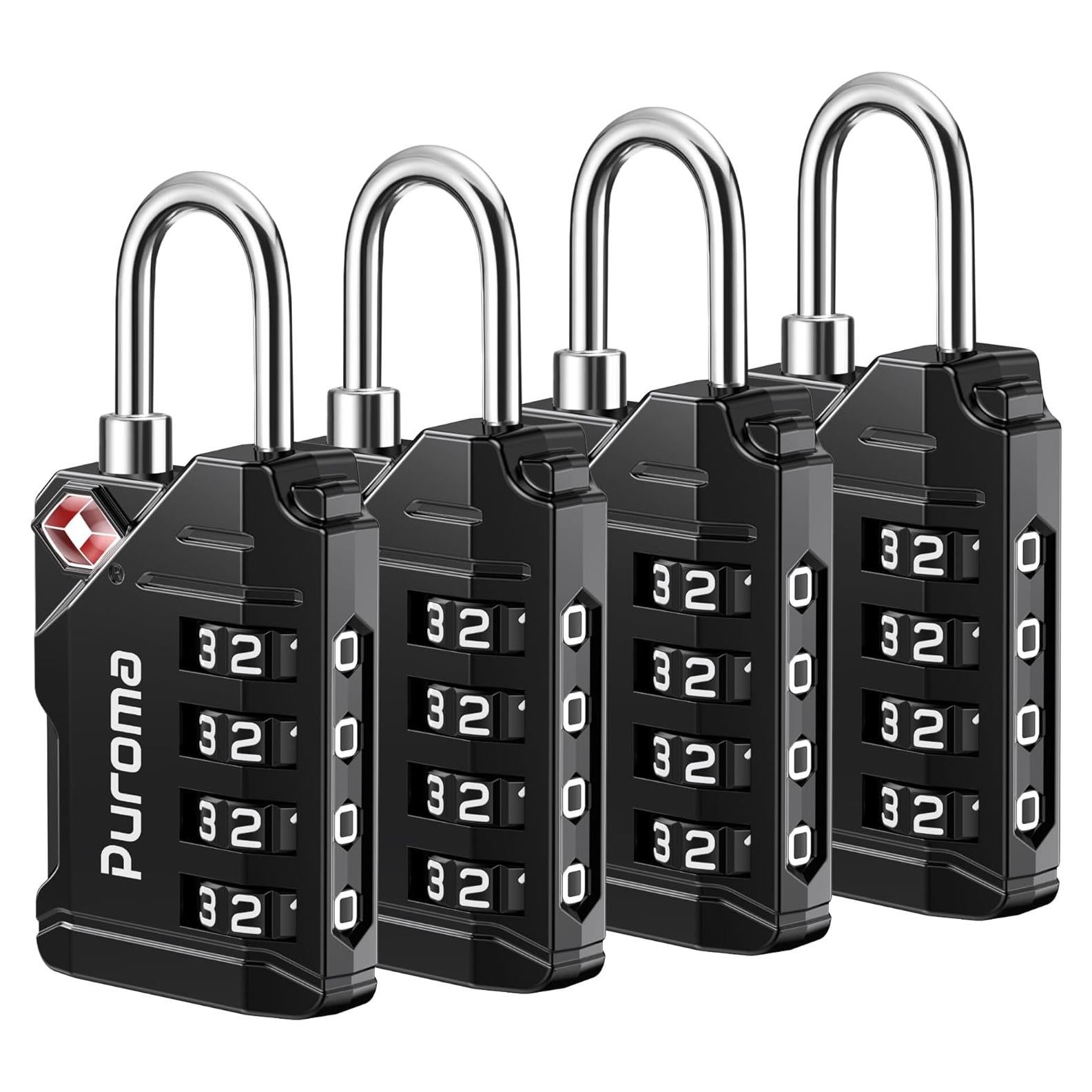 Candados de Equipaje TSA Puroma, Paquete de 4, 4 Dígitos