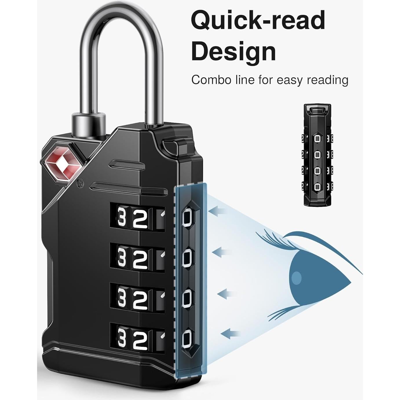 Candados de Equipaje TSA Puroma, Paquete de 4, 4 Dígitos