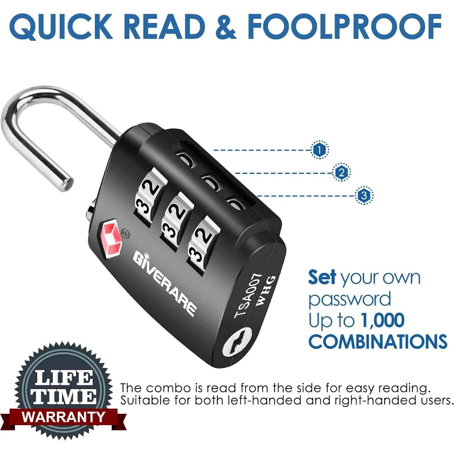 2 Candados de Equipaje GIVERARE TSA-551 Combinación 3 Dígitos